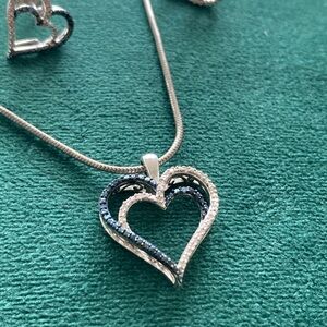 silver earrings chain and pendant 925 and diamonds. 8.9 Grams.